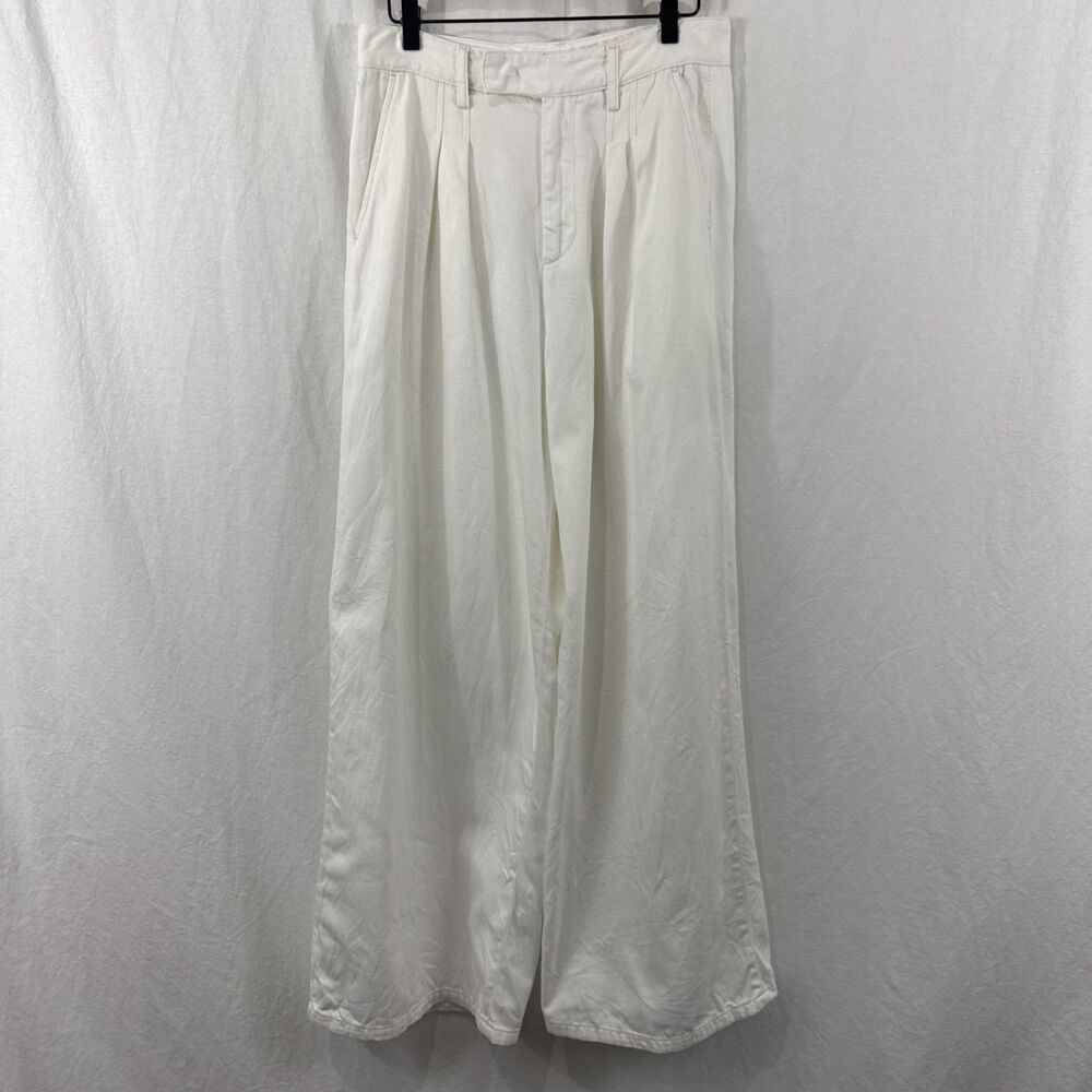 The Frankie Shop Nolan Pleated White Denim Wide Leg Pants Womens Sz M